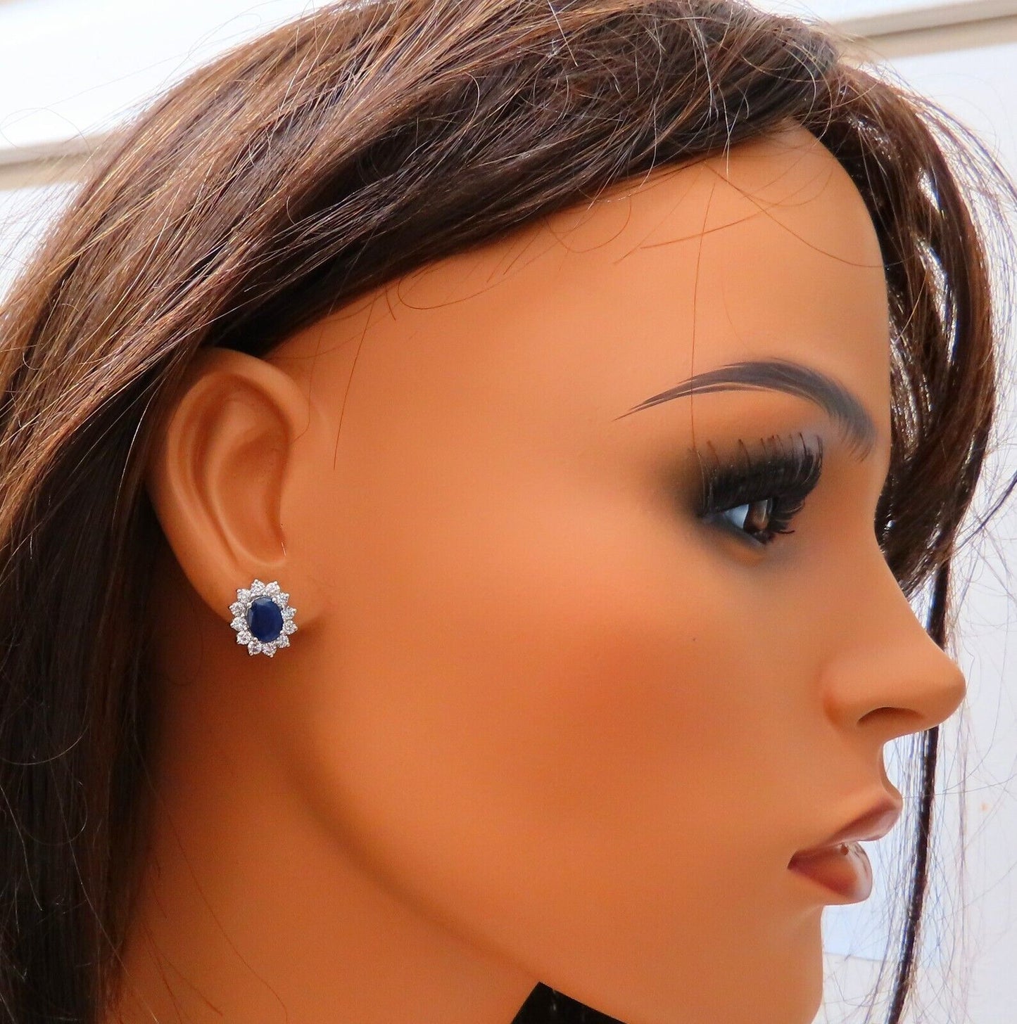 4ct Natural Sapphire Diamonds Cluster Earrings 14 Karat gold