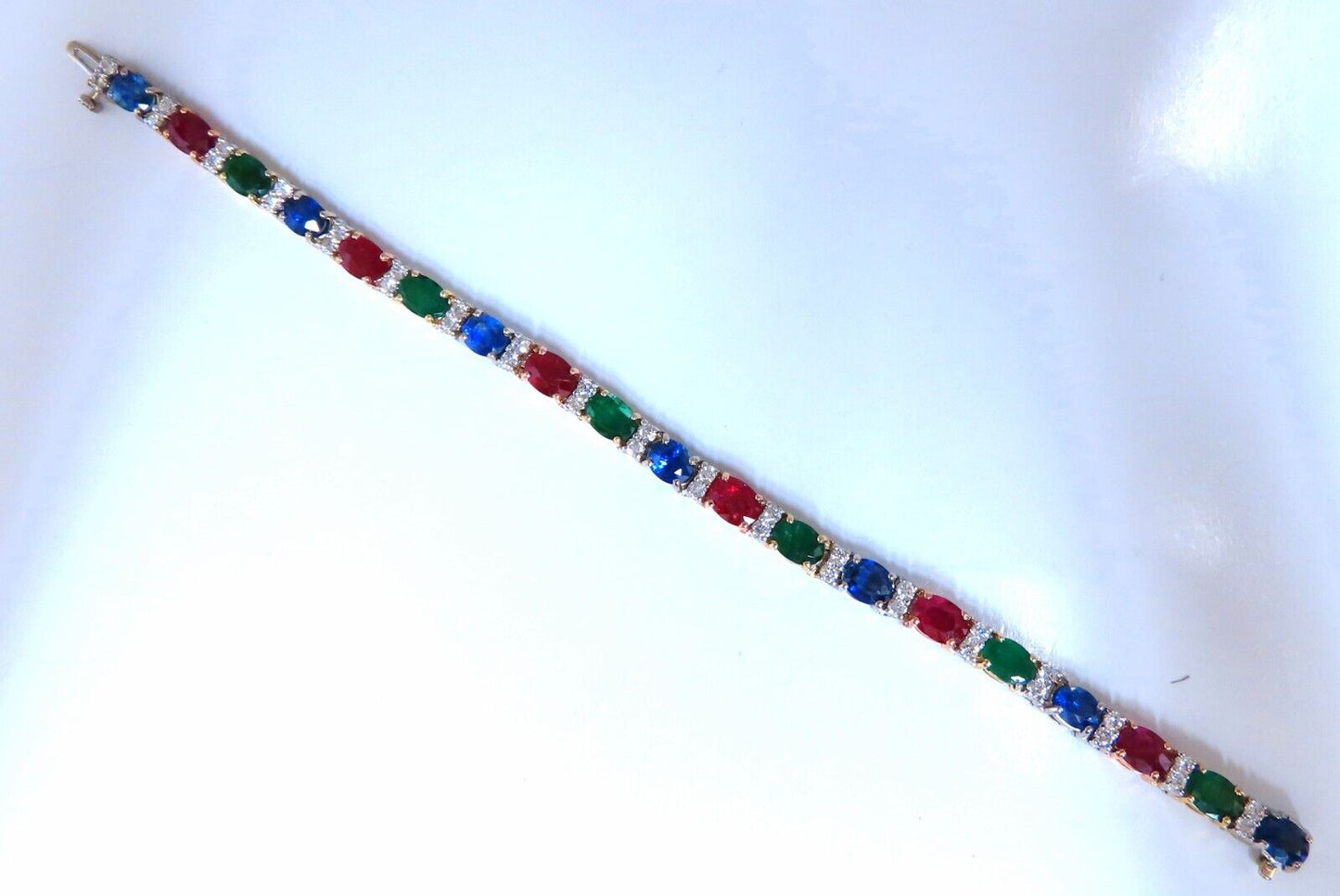 18.28ct natural ruby emerald sapphires diamond tennis bracelet 14kt gem line