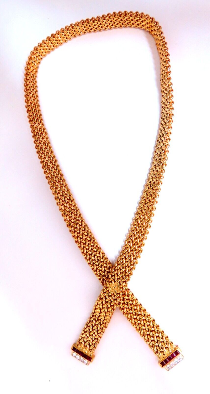 Ribbon Wrap Heavy Tight Cable Linked Ruby Diamond Necklace 14k 105 Gram
