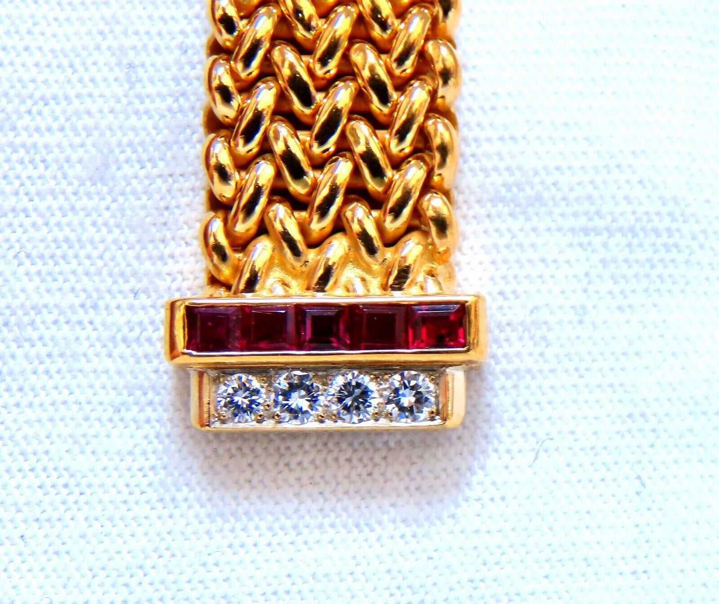 Ribbon Wrap Heavy Tight Cable Linked Ruby Diamond Necklace 14k 105 Gram