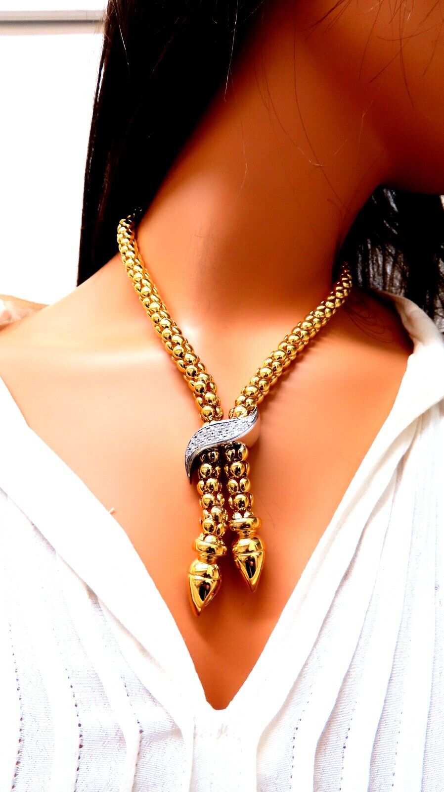 1.07ct Natural Round Diamond Bolo Link Necklace 14kt