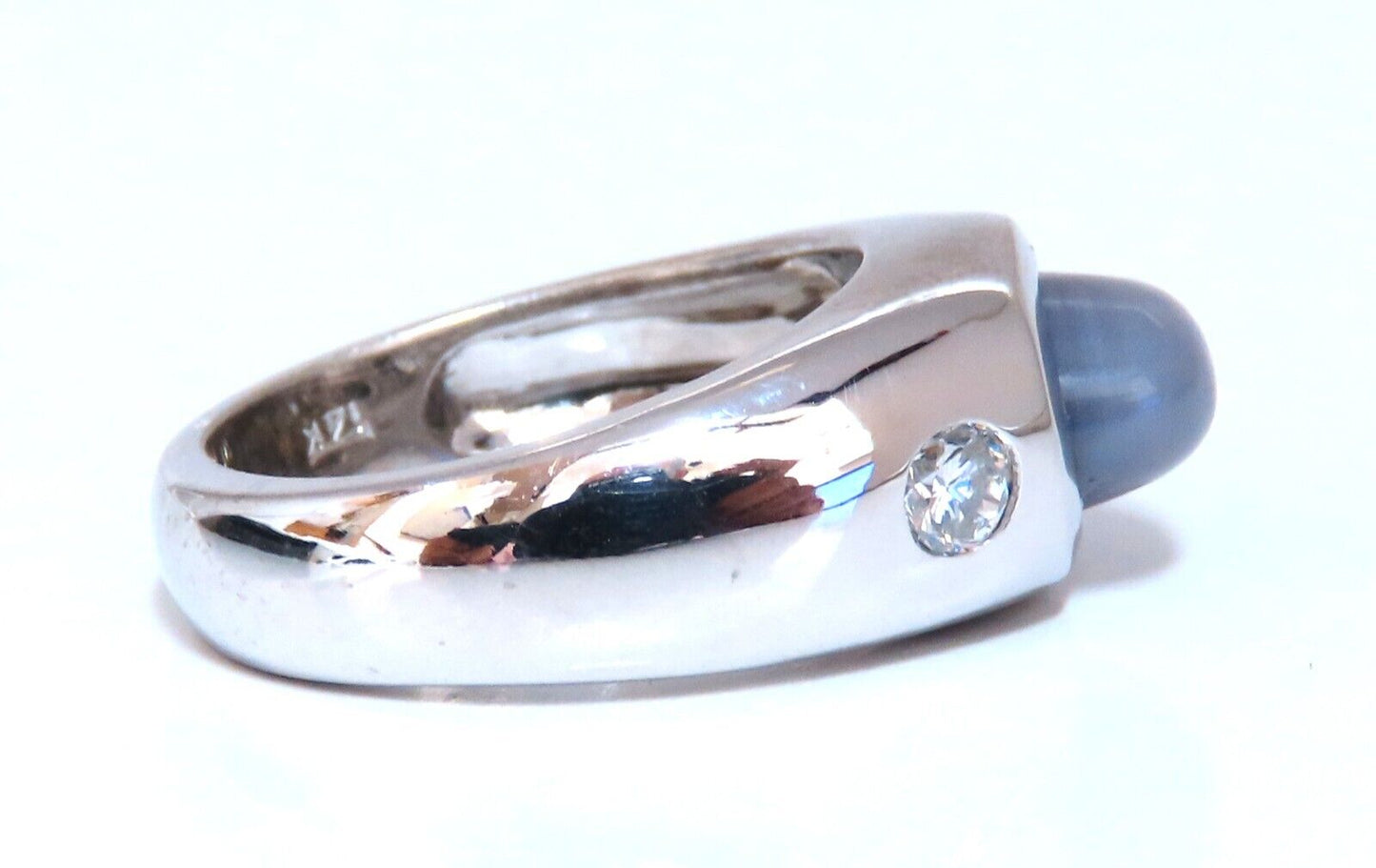 6ct Natural Gray Blue Sapphire Ring 14 Karat Cabochon Sugarloaf cut