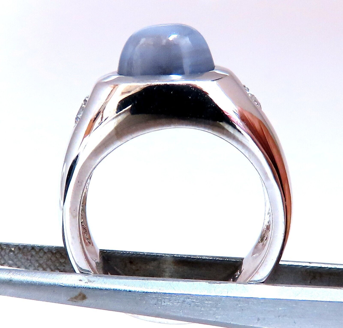 6ct Natural Gray Blue Sapphire Ring 14 Karat Cabochon Sugarloaf cut