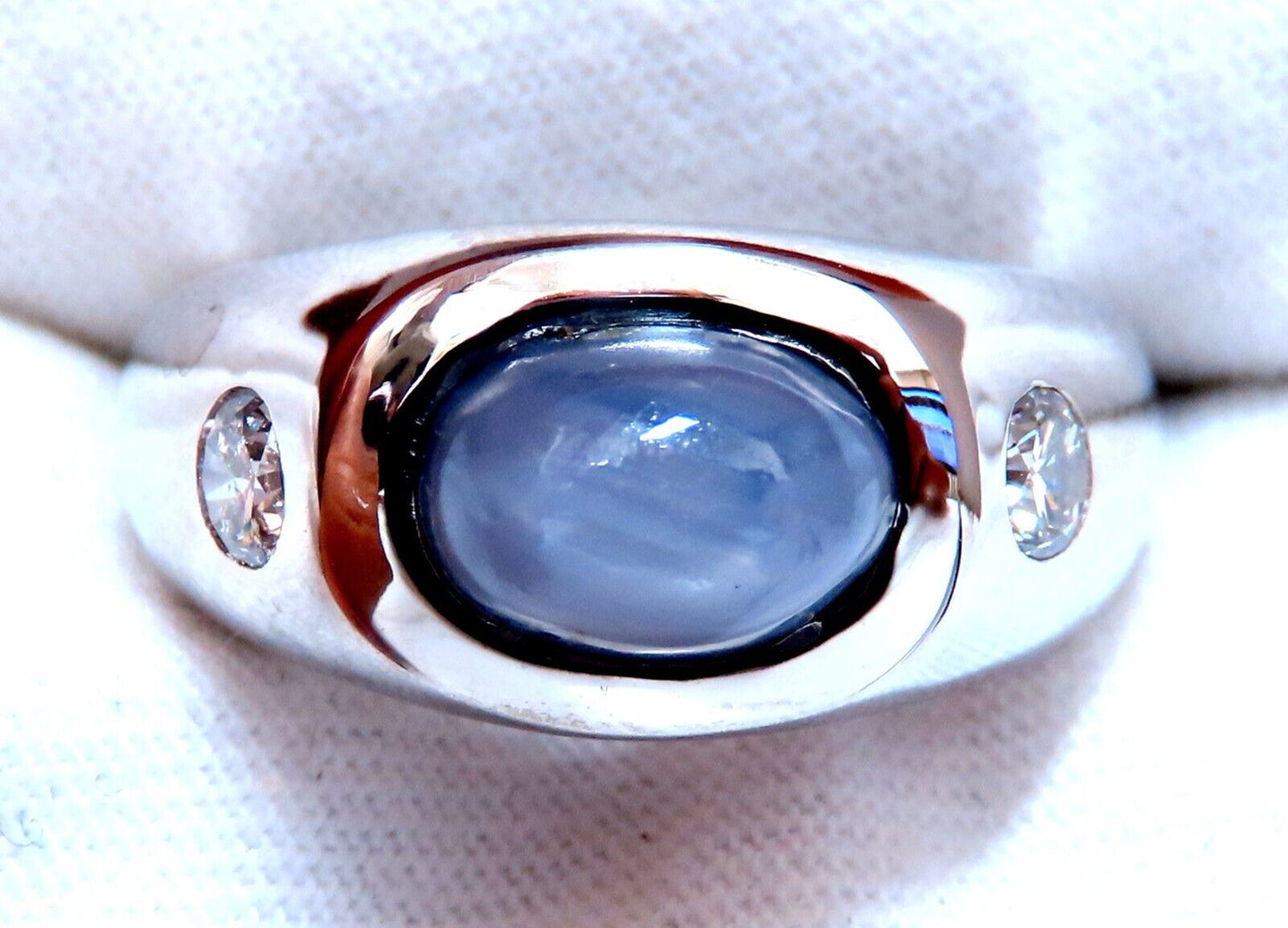 6ct Natural Gray Blue Sapphire Ring 14 Karat Cabochon Sugarloaf cut
