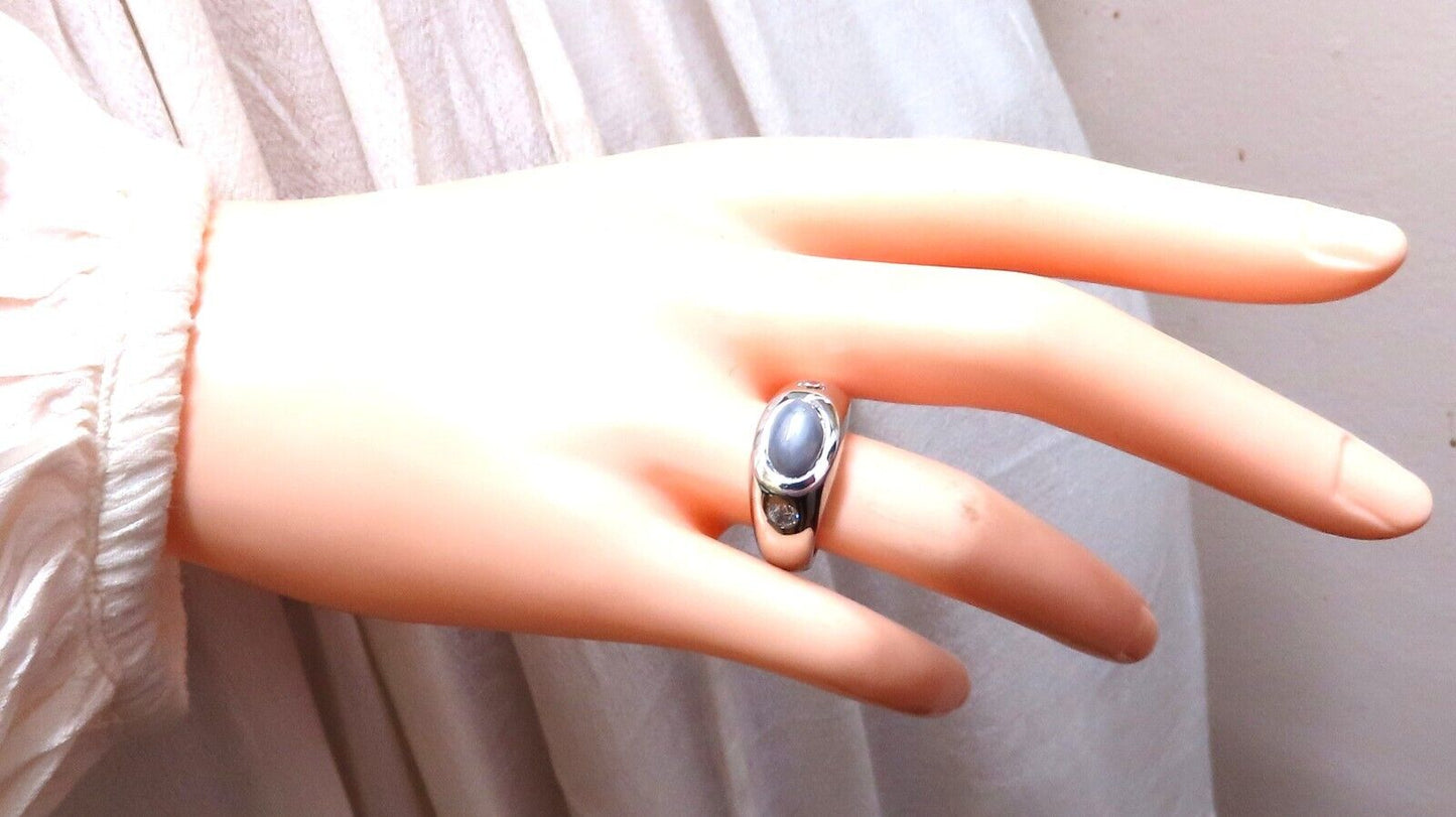 6ct Natural Gray Blue Sapphire Ring 14 Karat Cabochon Sugarloaf cut