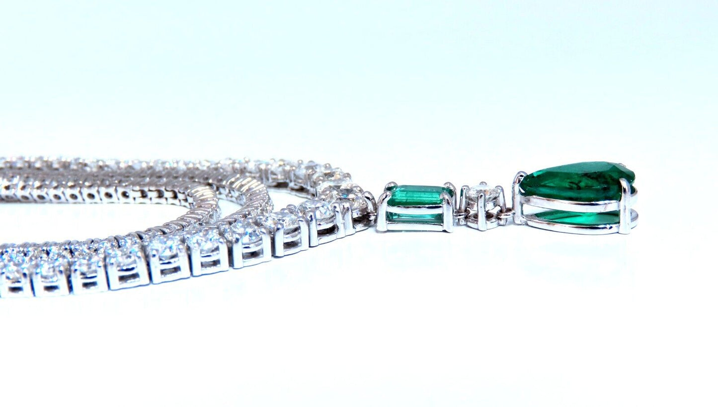 14.47ct Natural Emerald Diamonds Necklace 14kt Dangle Riviera Graduated