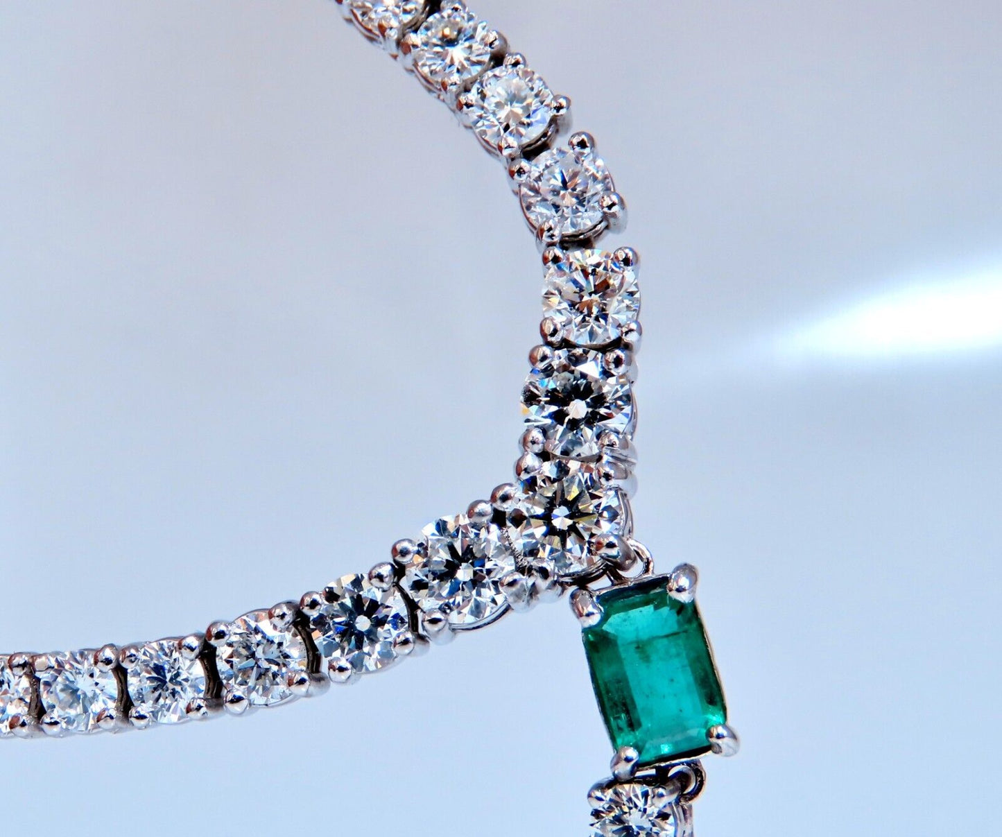 14.47ct Natural Emerald Diamonds Necklace 14kt Dangle Riviera Graduated