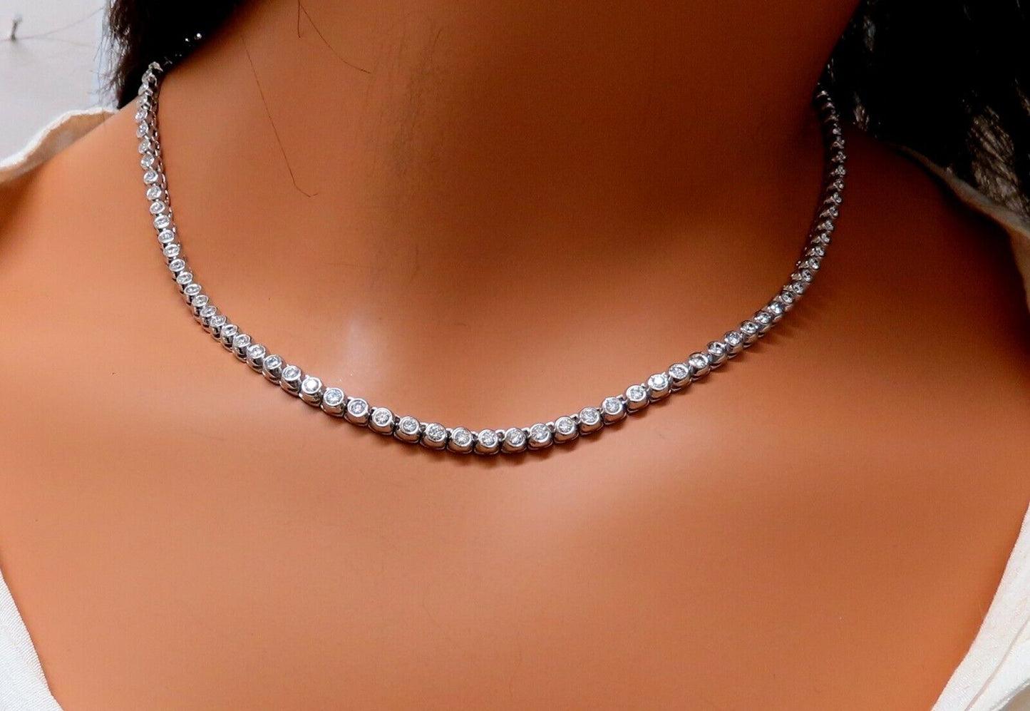 4.74ct Natural Round Diamonds Bezel Flush Riviera Tennis Necklace Eternity 14Kt