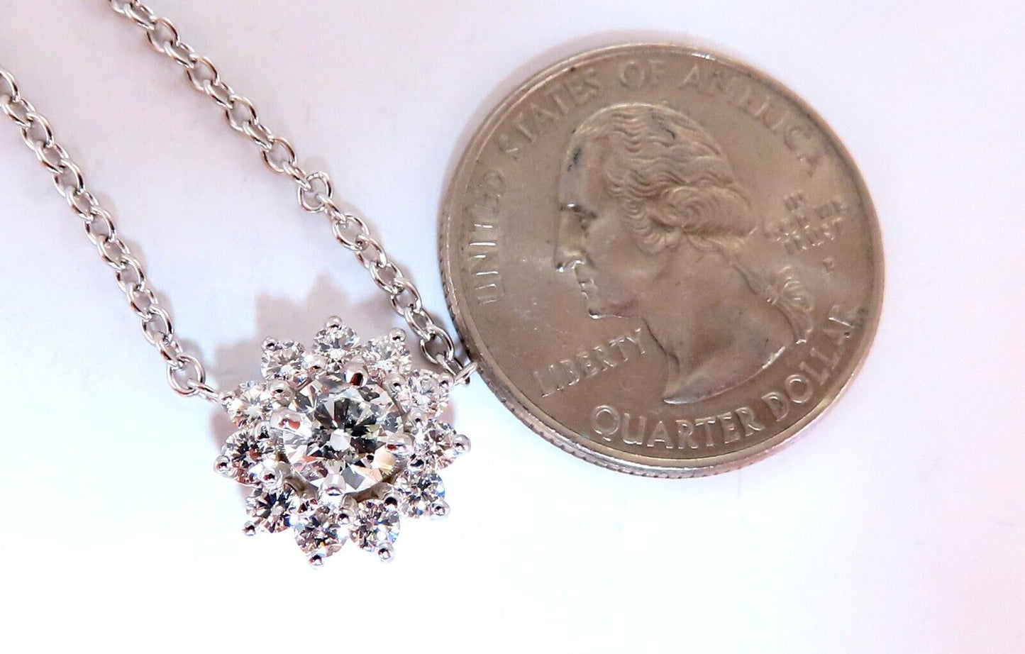 1.40ct natural diamonds halo cluster necklace 14kt