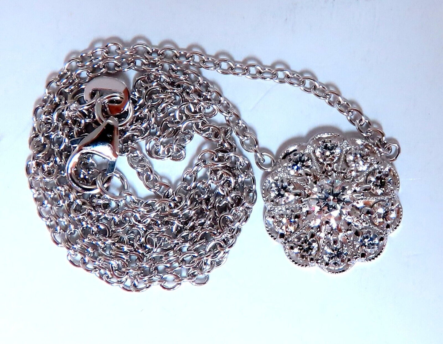 .94ct natural diamonds halo cluster necklace 14kt Edwardian Deco
