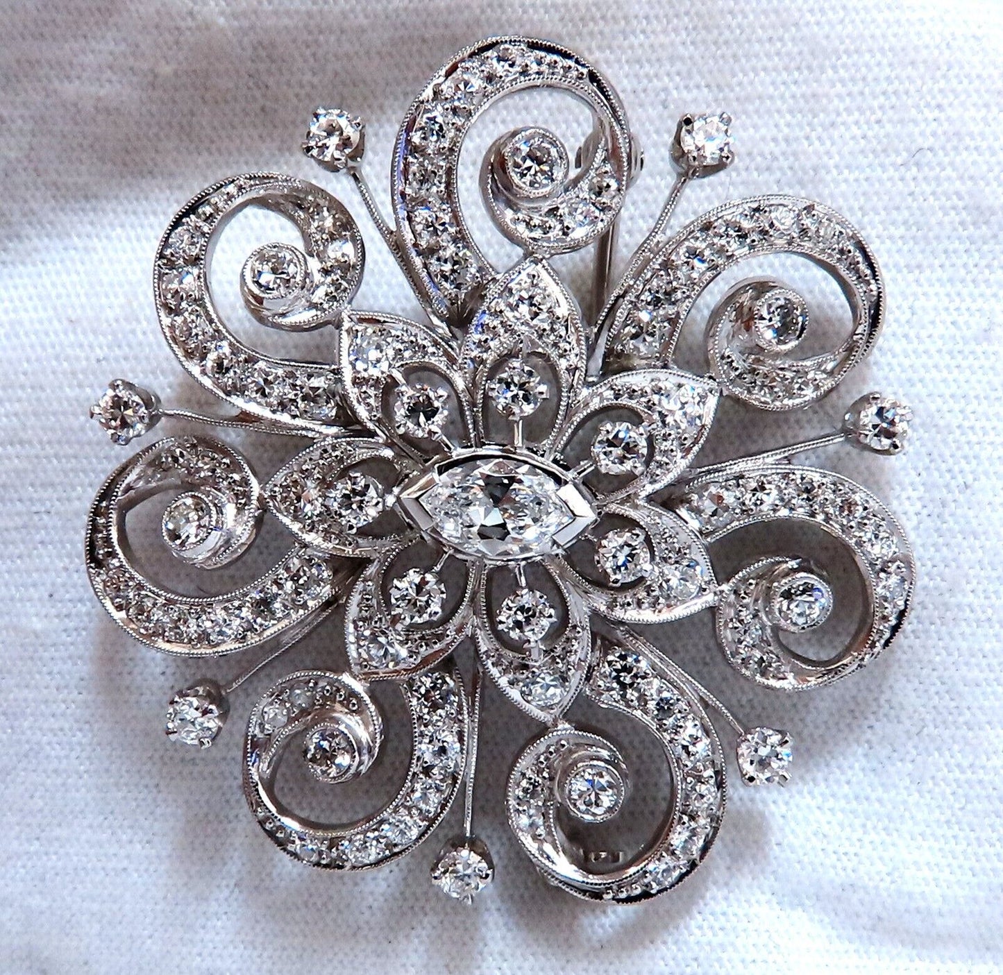 1.40ct Natural Diamonds Platinum Pin Edwardian Deco Vintage