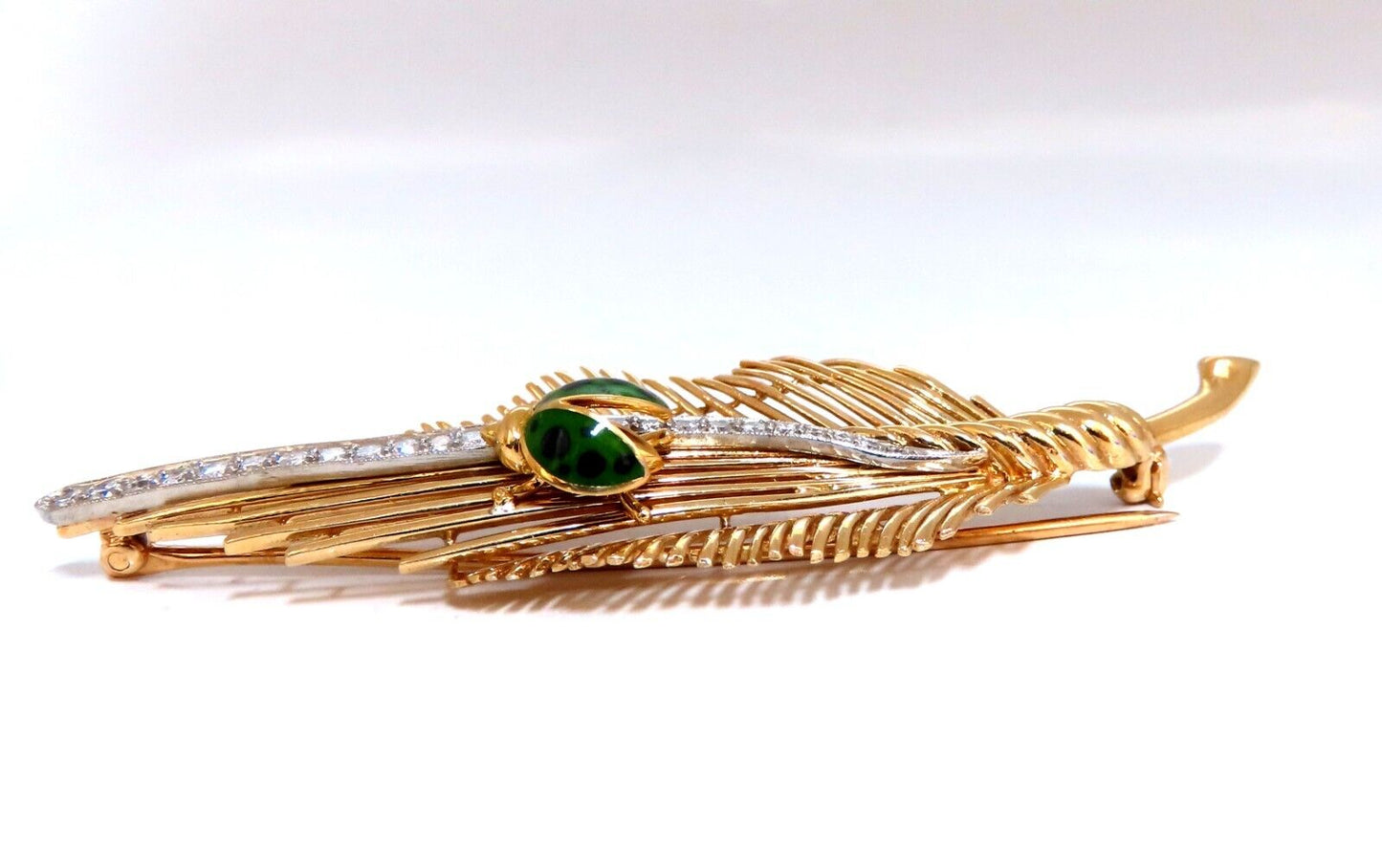 Ladybug on Feather VIntage Gold Pin 14kt Large