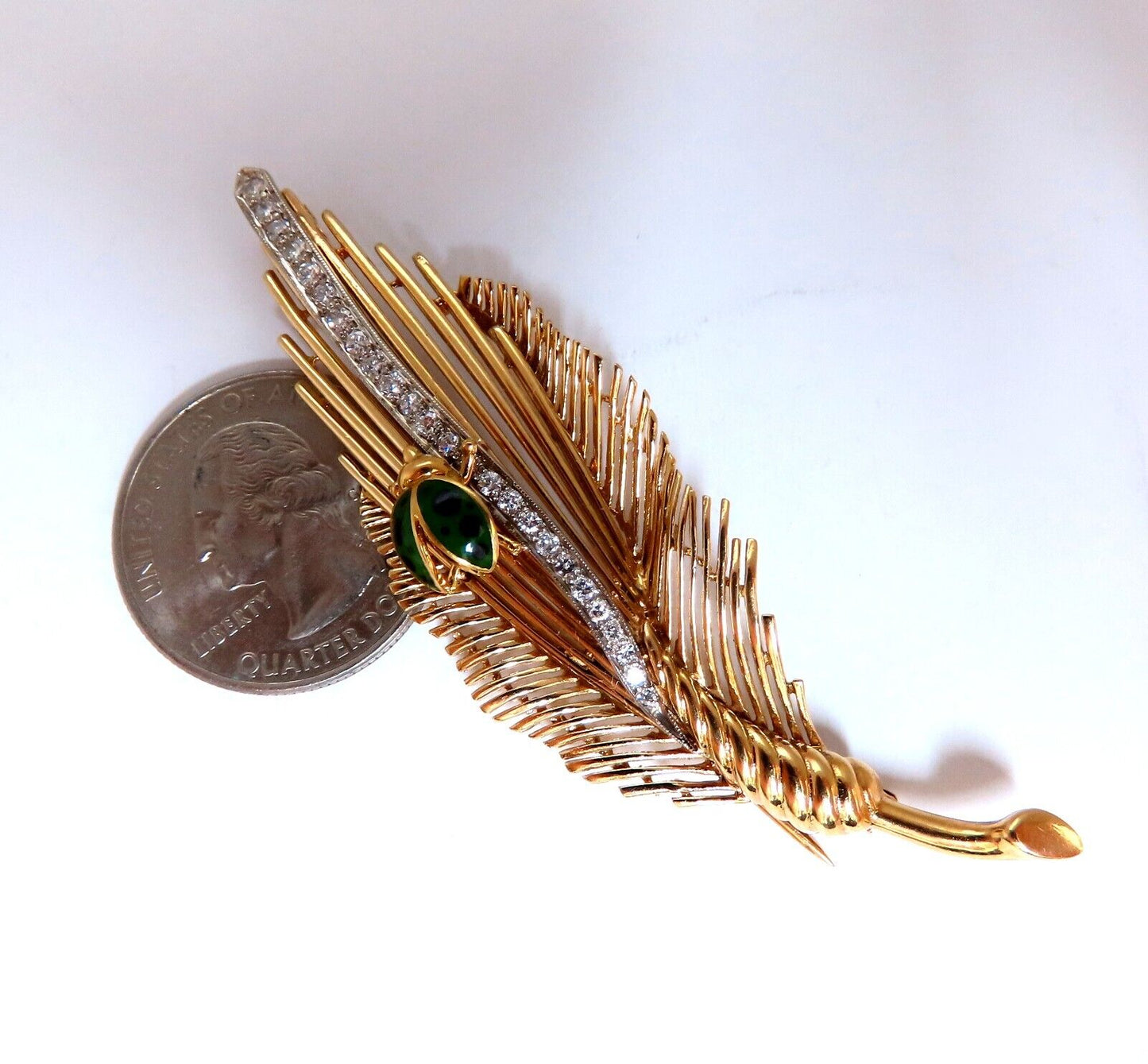 Ladybug on Feather VIntage Gold Pin 14kt Large