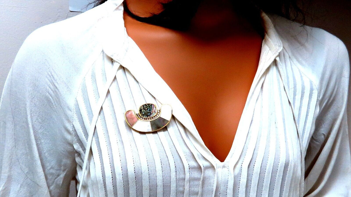 Mother of Pearl Diamonds Crescent Pin 18kt