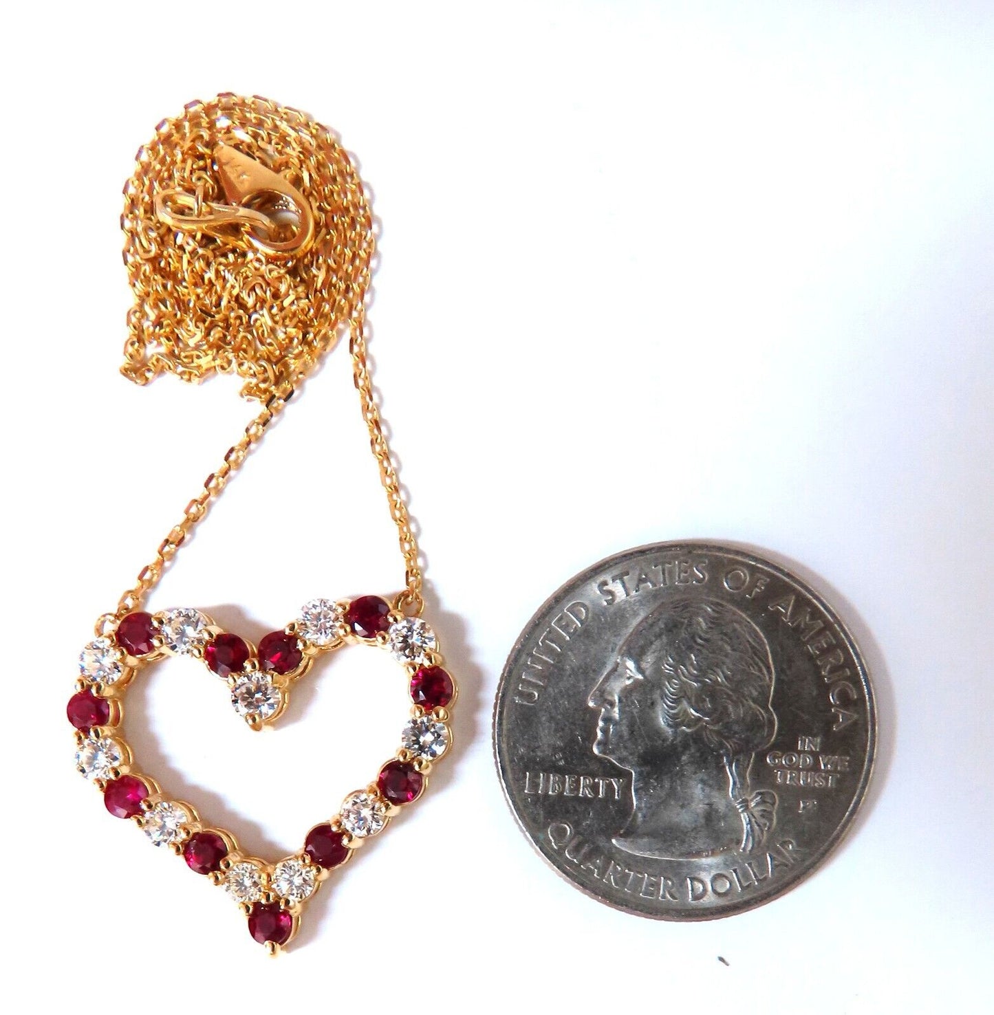 2.20ct Natural Red Ruby Diamond Open Heart Necklace 14 Karat