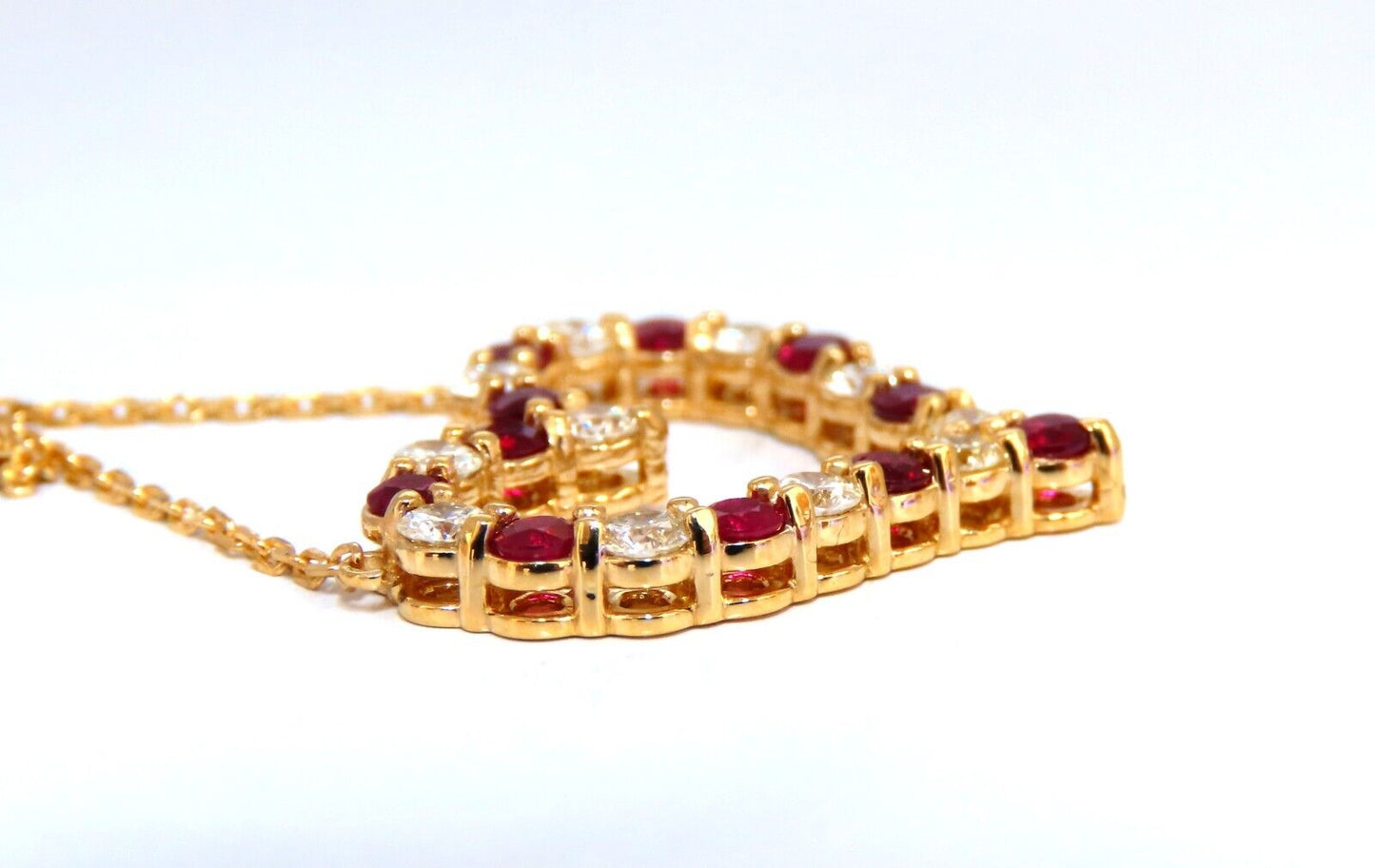 2.20ct Natural Red Ruby Diamond Open Heart Necklace 14 Karat