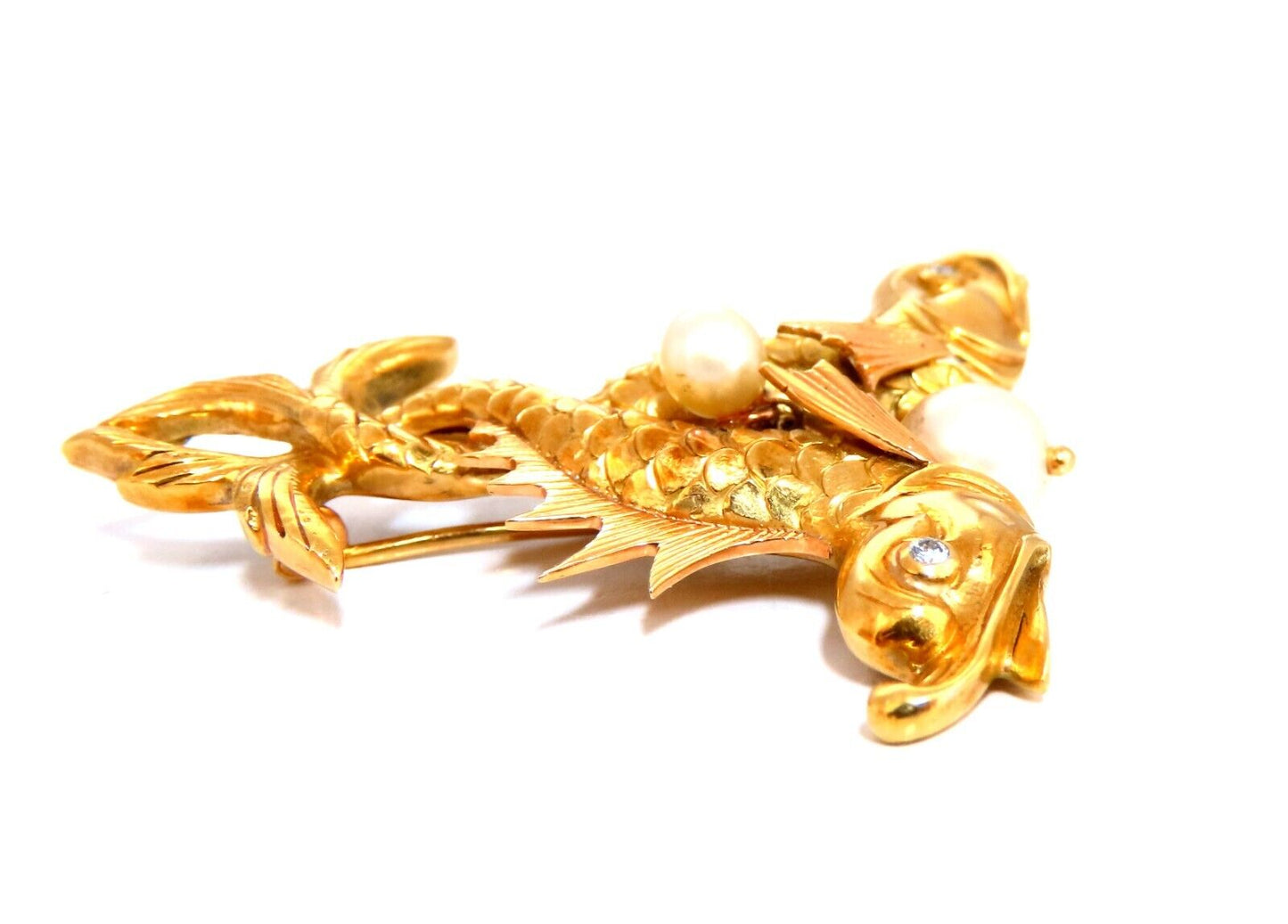 Chinese Pearl Fish Pin 18kt Vintage