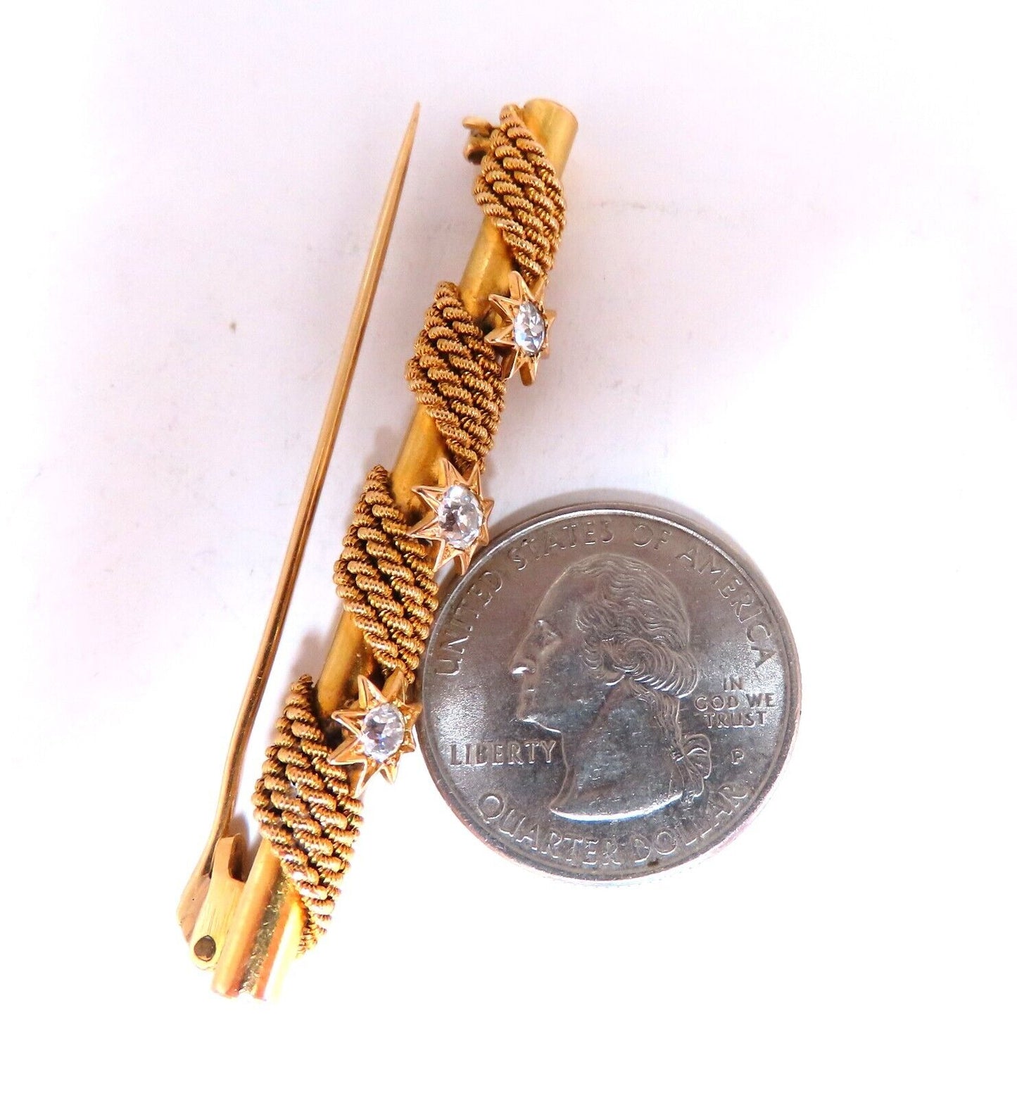 .32ct Natural Old mine Cut Natural Diamond Tube Pin Rope Twist 14kt