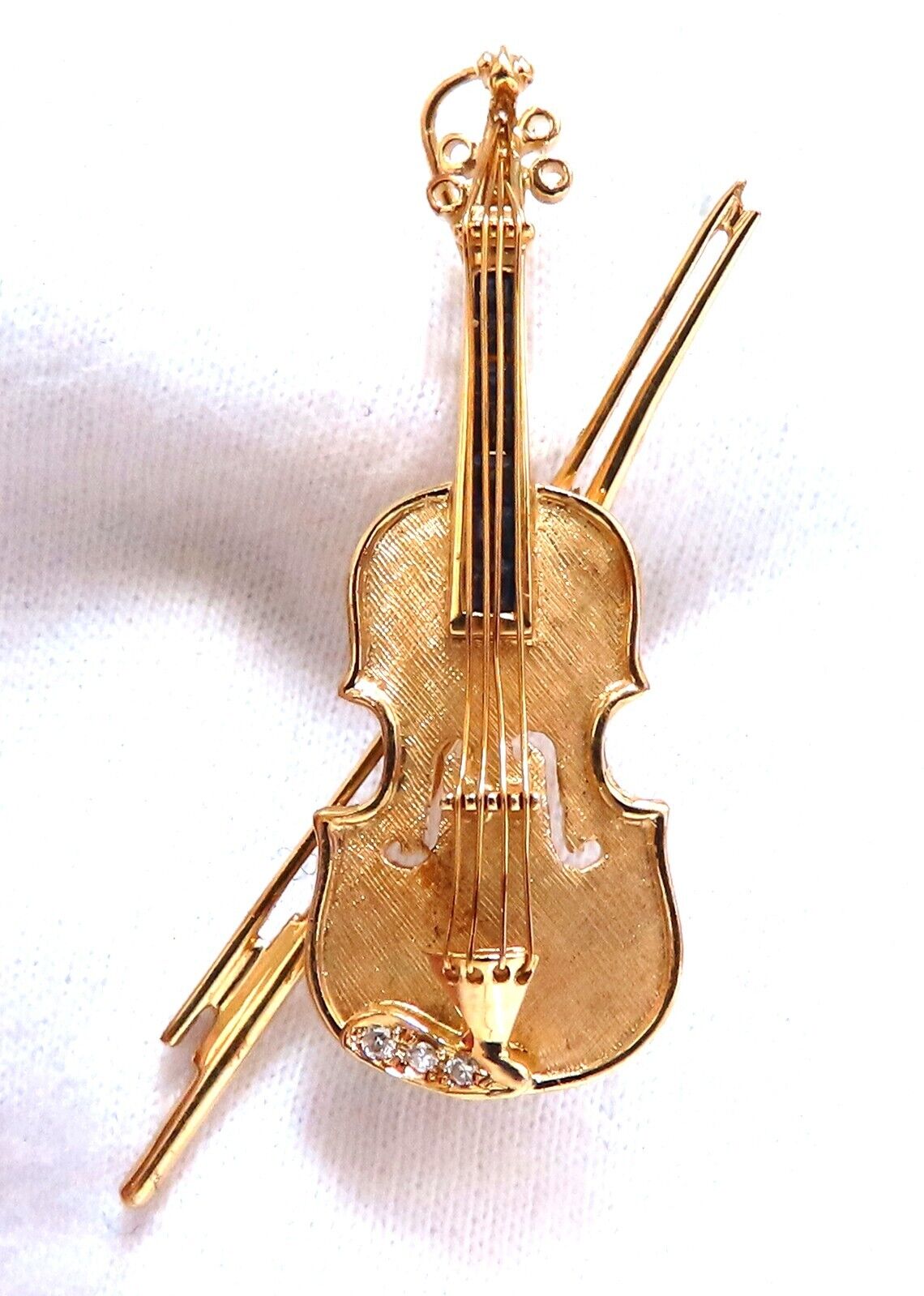 Violin Cello Viola Diamond Sapphire Pendant Pin 14kt Gold Handmade