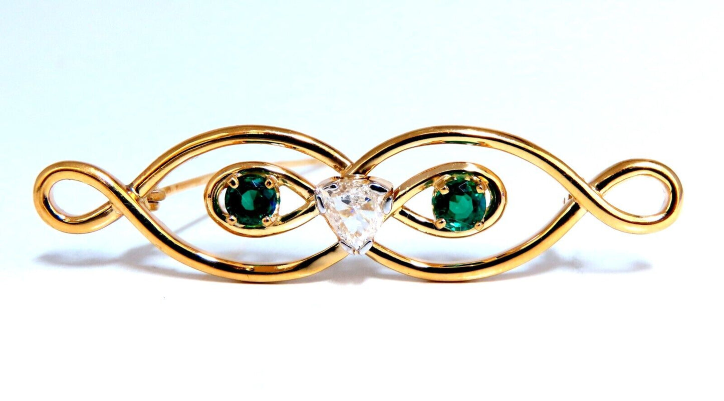 Natural Trilliant Diamond Emerald Infinity Pin 14kt