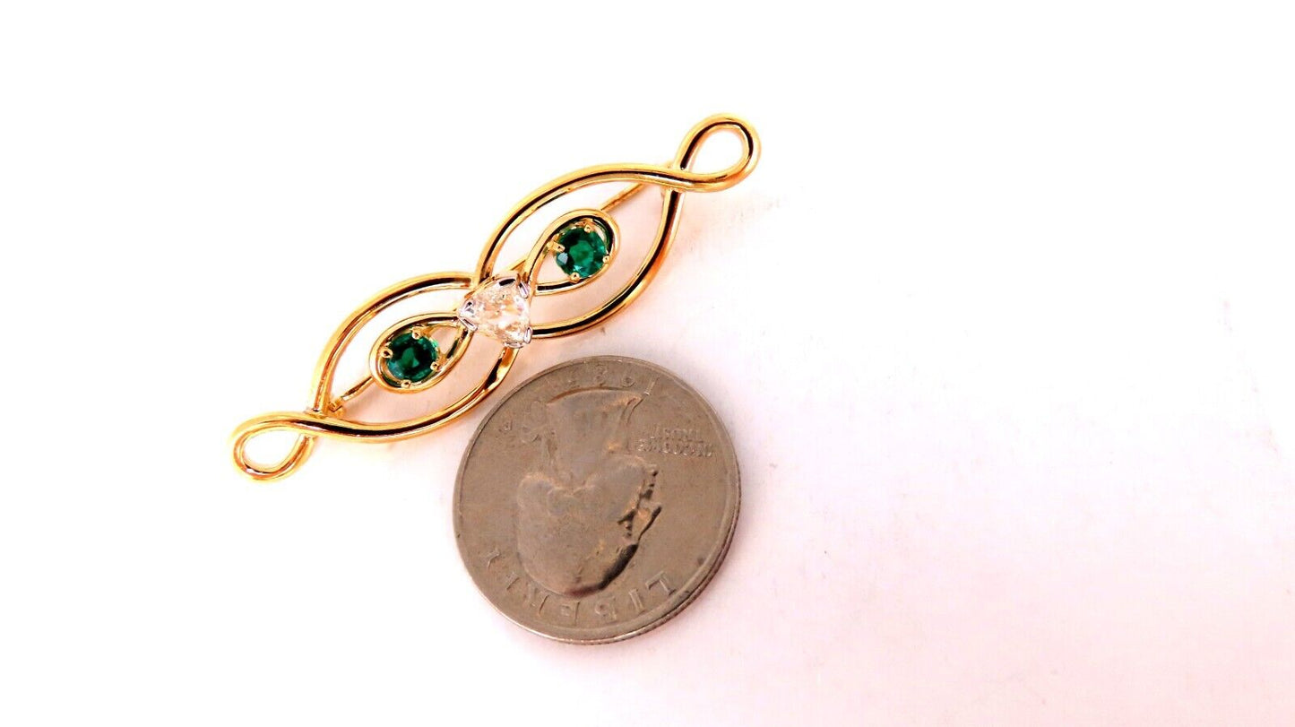Natural Trilliant Diamond Emerald Infinity Pin 14kt