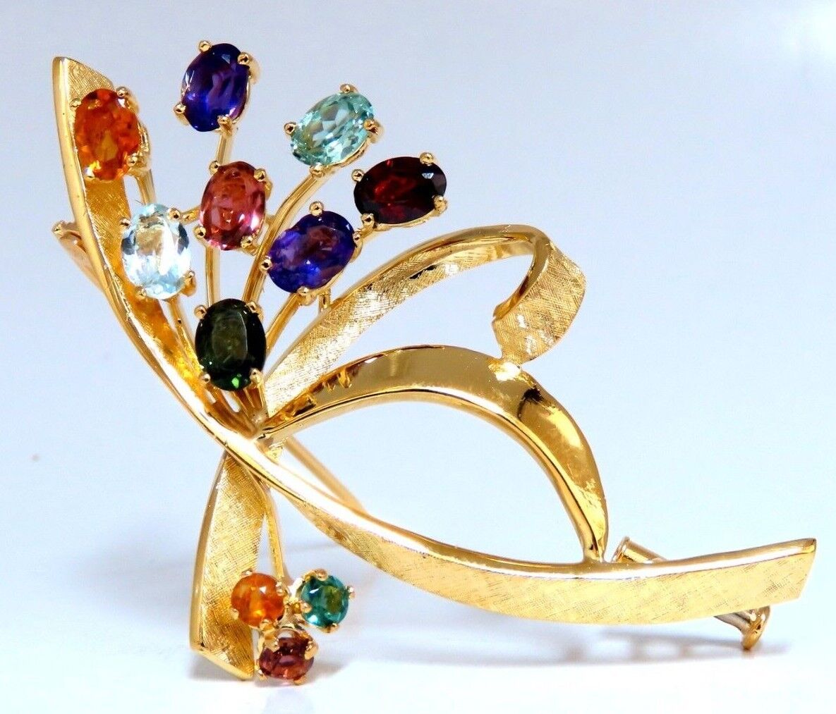 Natural Tourmaline Aquamarine Citrine Amethyst Garnet Bundle Pin 18kt Gold