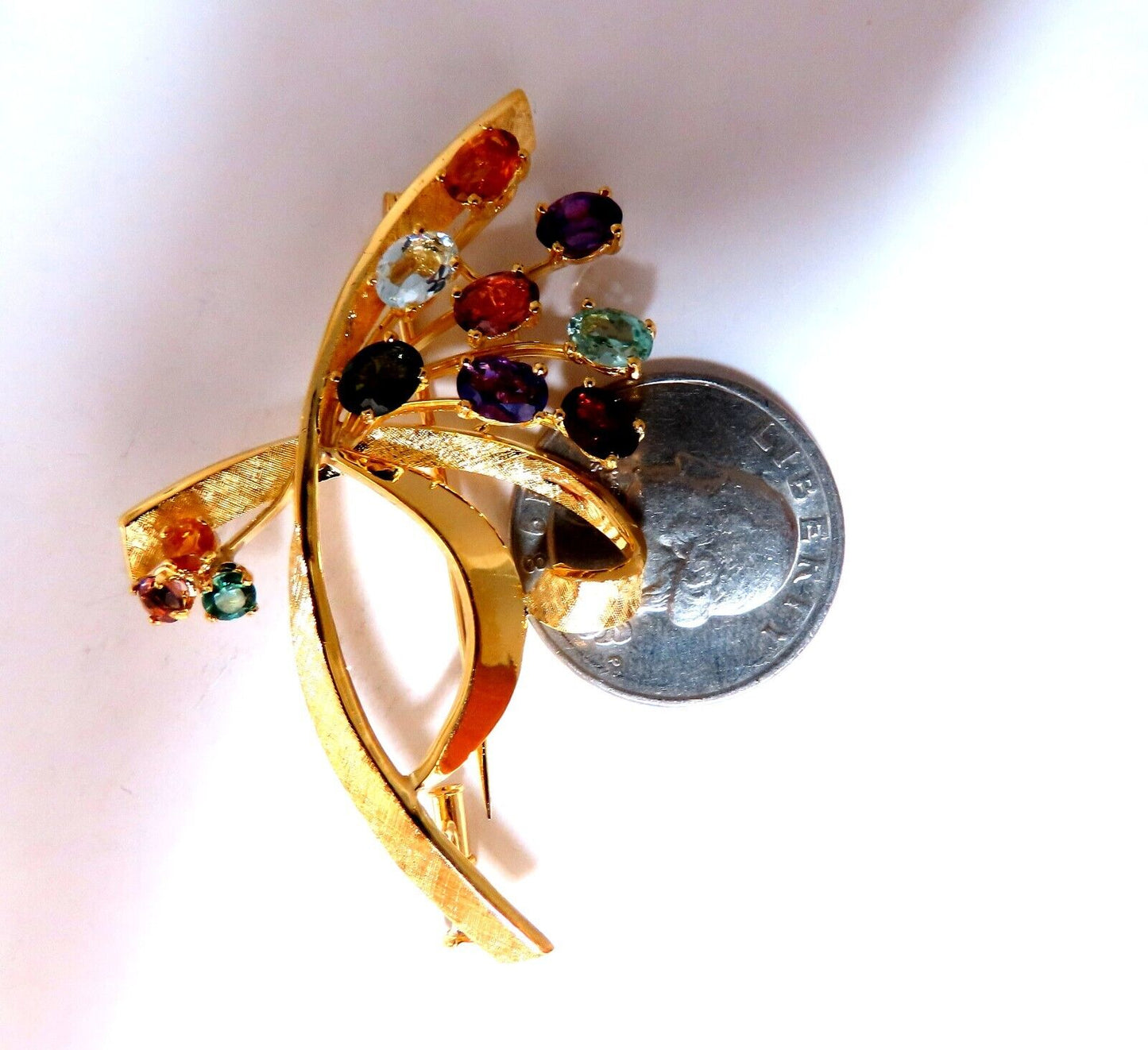 Natural Tourmaline Aquamarine Citrine Amethyst Garnet Bundle Pin 18kt Gold