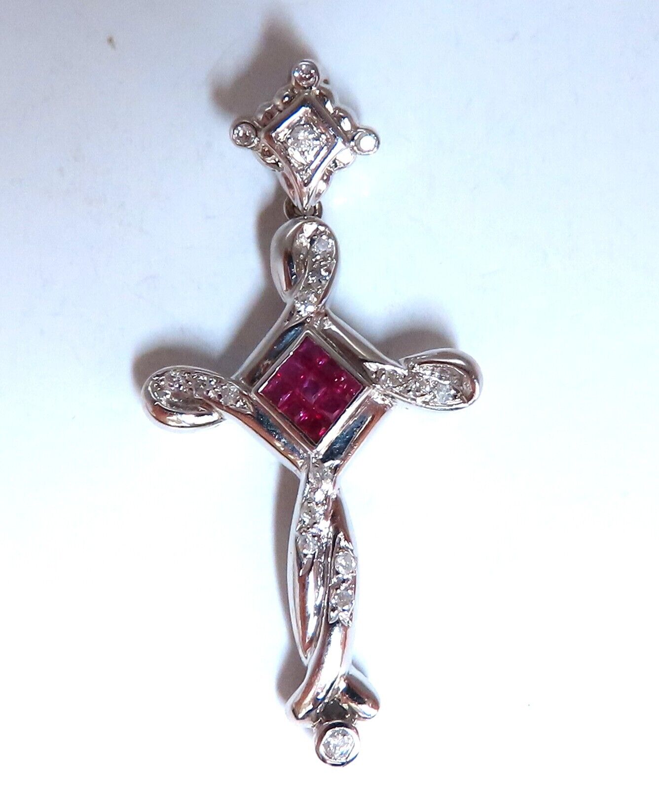 .35ct Natural Ruby Diamonds Modern Cross Pendant 18kt