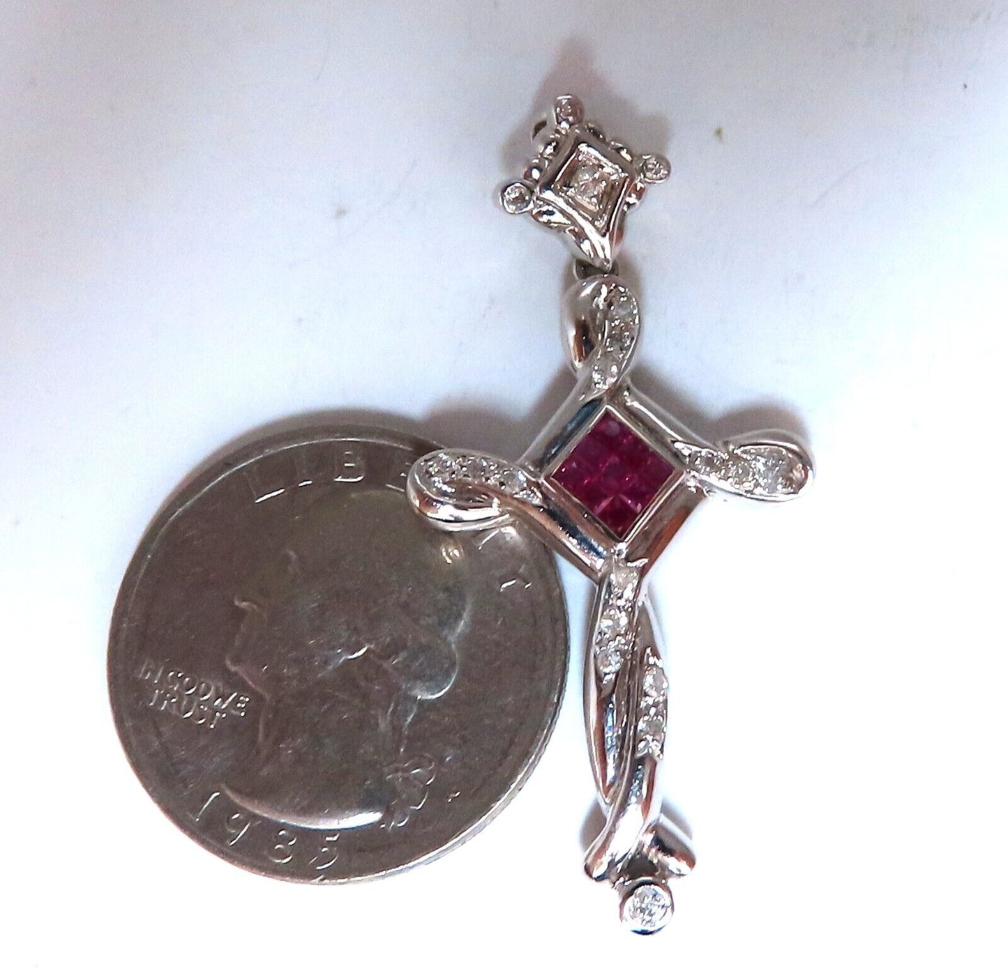 .35ct Natural Ruby Diamonds Modern Cross Pendant 18kt