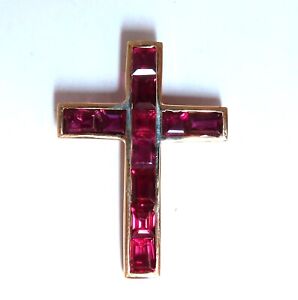 3.50ct Natural Ruby Cross Pendant 14kt Channel Baguette