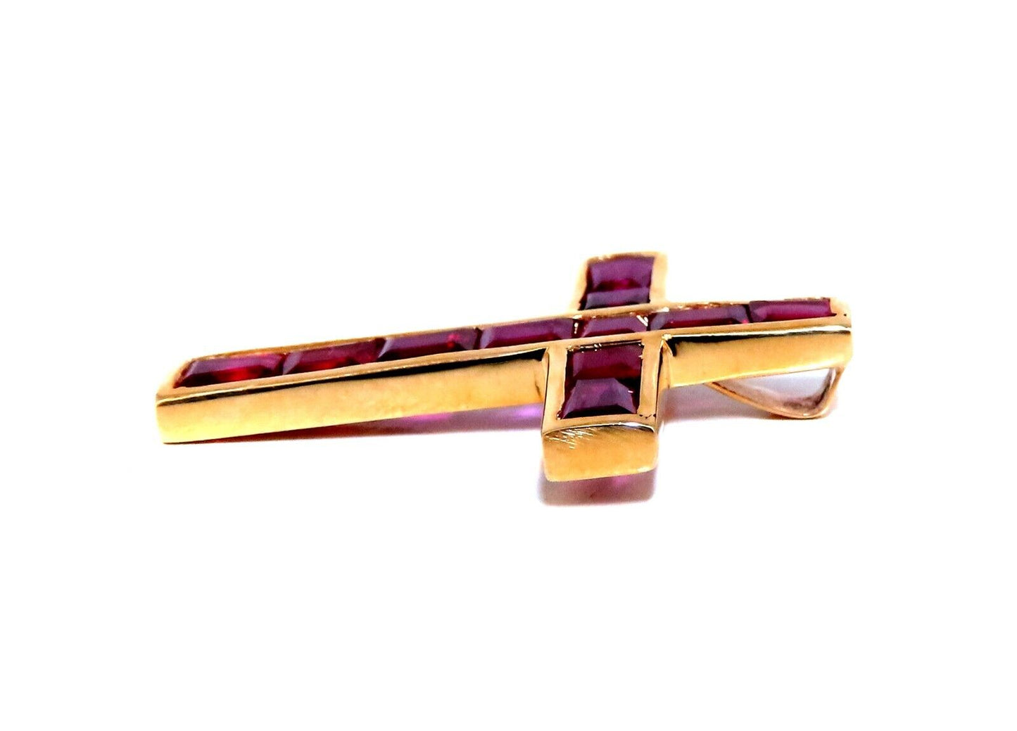 3.50ct Natural Ruby Cross Pendant 14kt Channel Baguette