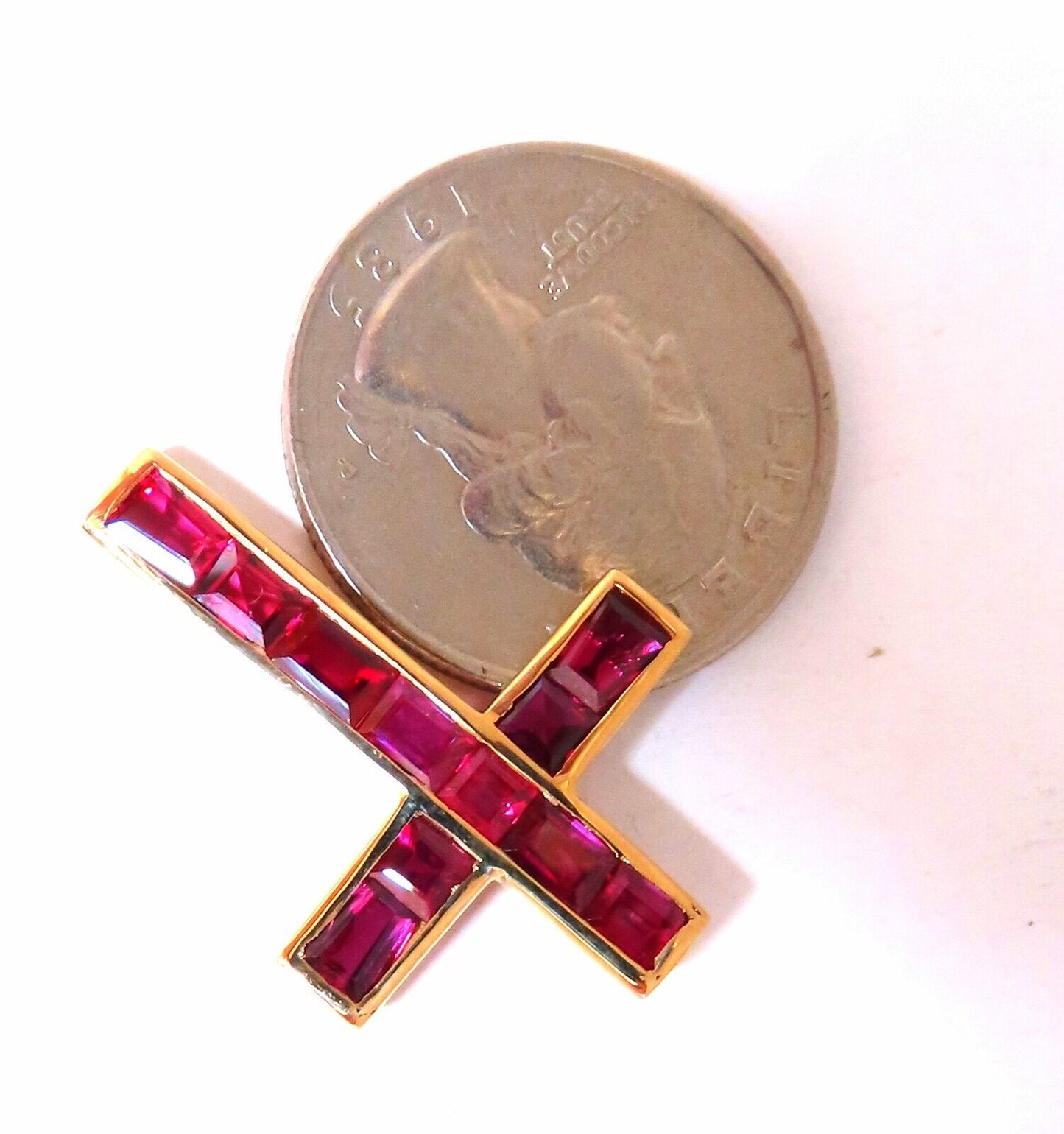 3.50ct Natural Ruby Cross Pendant 14kt Channel Baguette