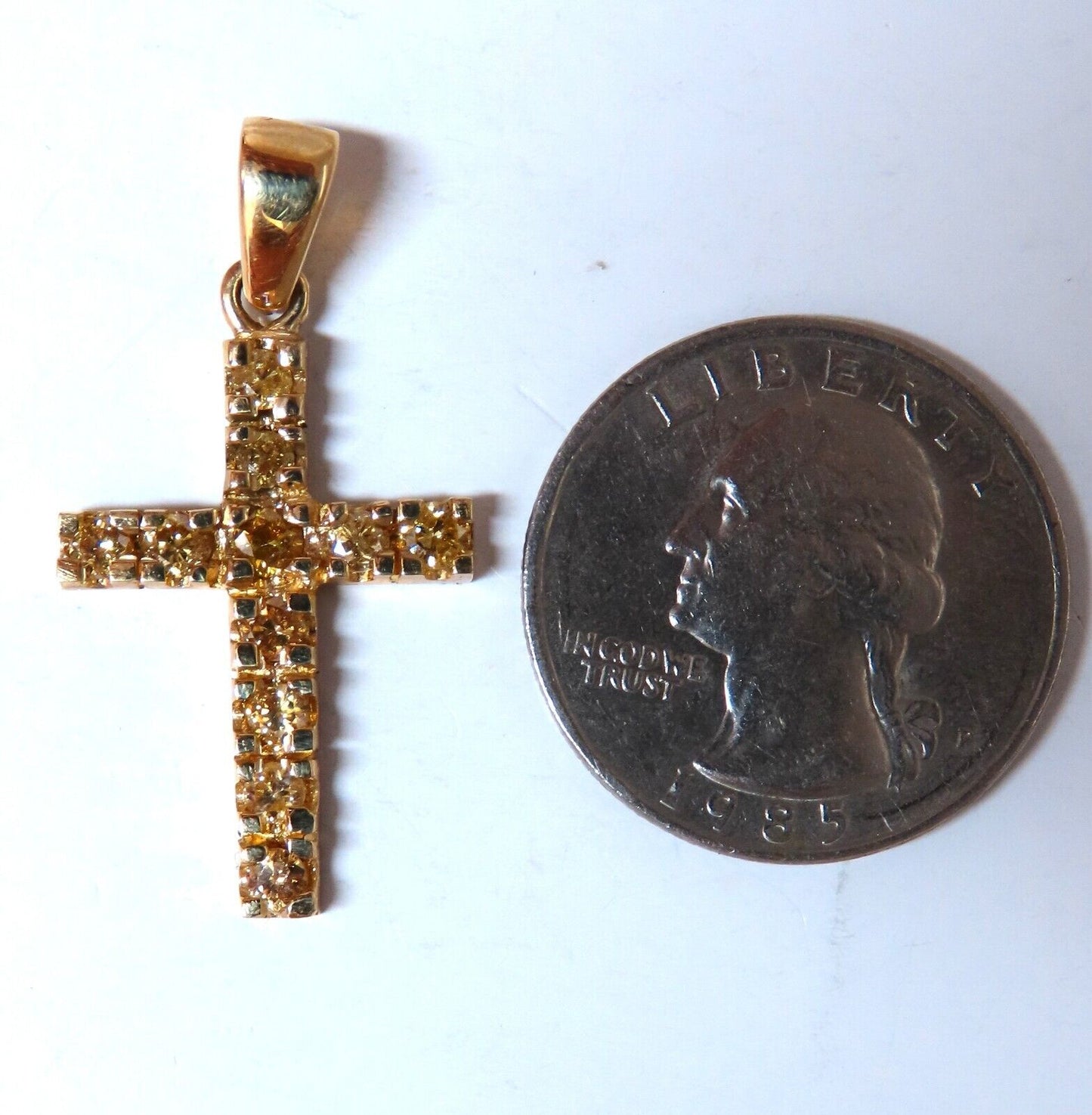 .80ct Natural Fancy Yellow Diamonds Cross Pendant 14 Karat-