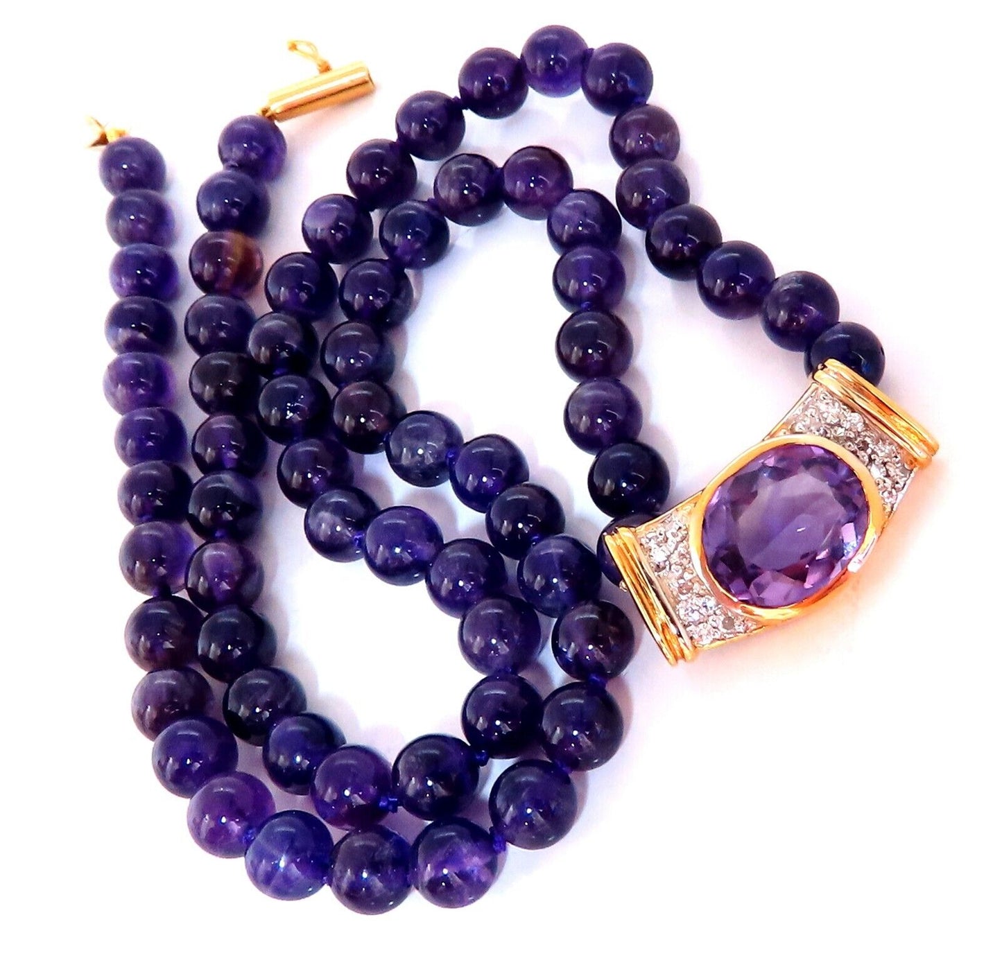 107ct natural amethyst Diamond bead necklace 14 karat