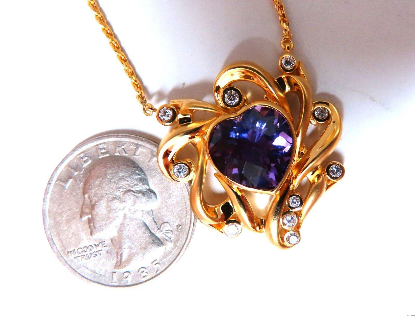 6 carat natural heart amethyst modified Royal Crest deco necklace 14kt