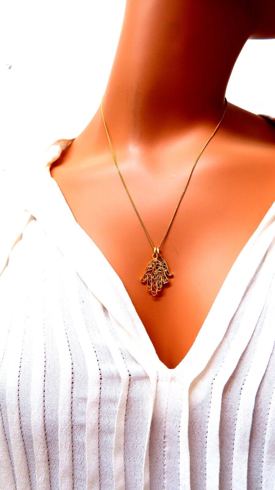 Hamsa Big & Small Filigree necklace 14kt gold