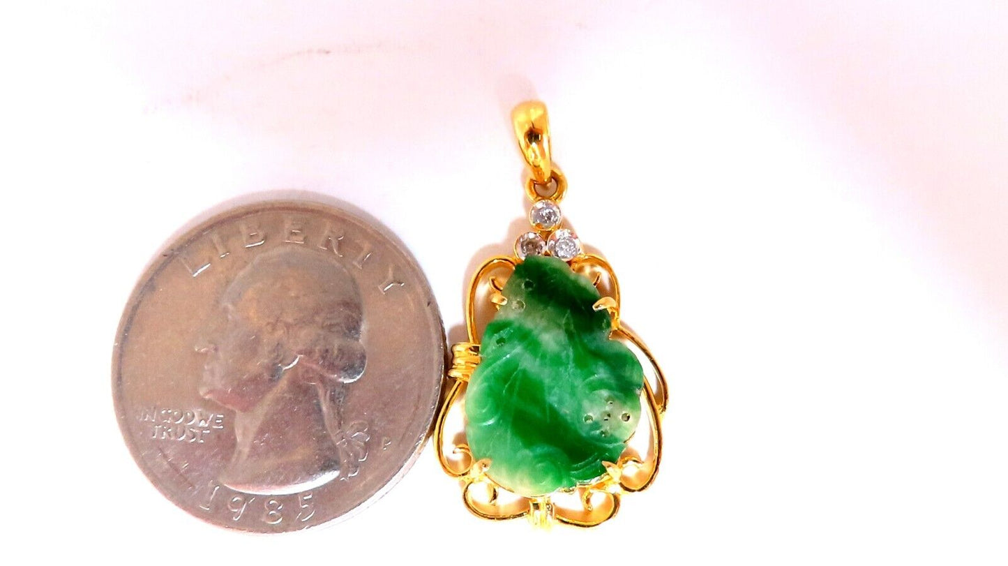 Natural Jade Carved Diamond Pendant 18kt