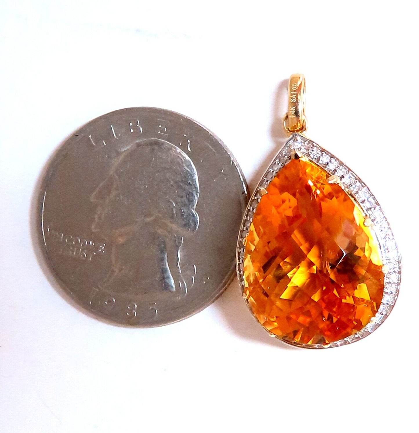16ct Natural Pear Citrine Diamond Pendant 14kt
