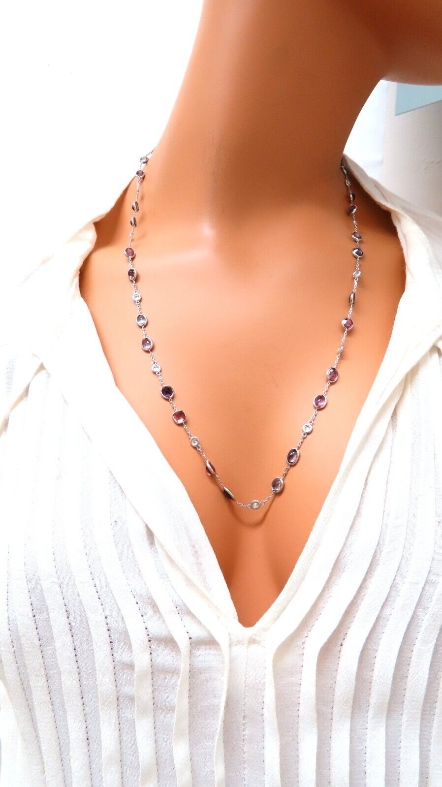 23 carat multi-colored natural spinel diamonds yard necklace 24 inch 14kt gold