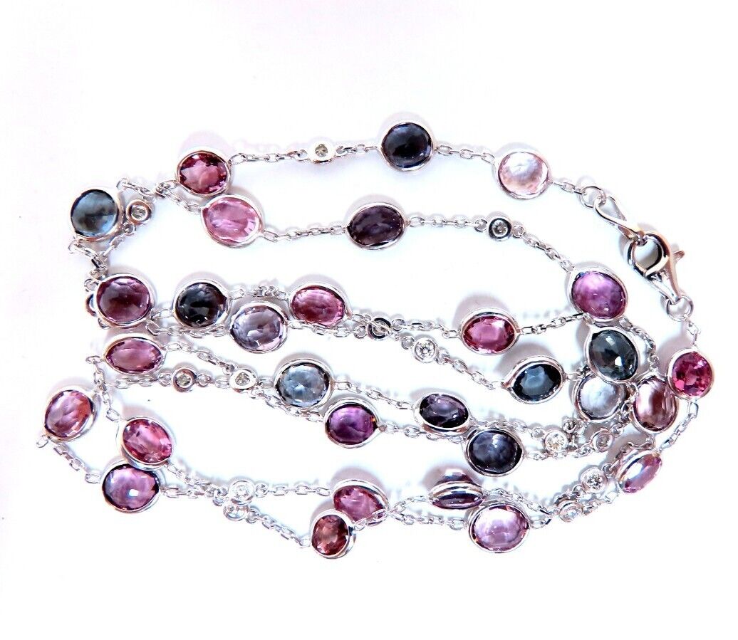 25.10ct multi-colored natural spinel diamonds yard necklace 25 inch 14kt gold