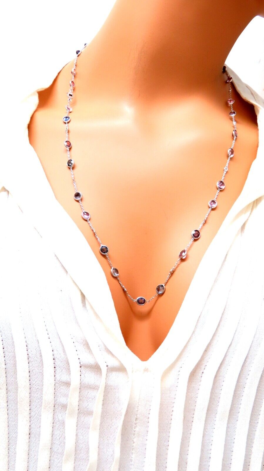 25.10ct multi-colored natural spinel diamonds yard necklace 25 inch 14kt gold