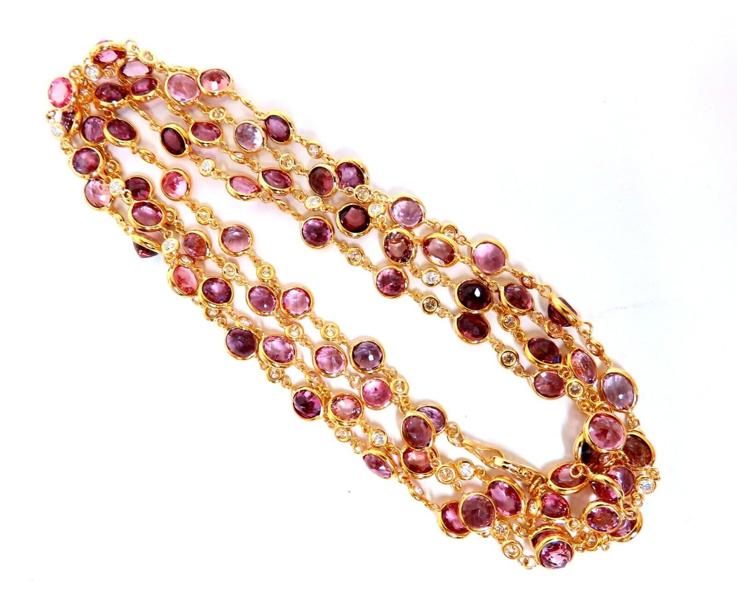46ct natural pink spinel diamonds yard necklace 40 inch 14kt gold