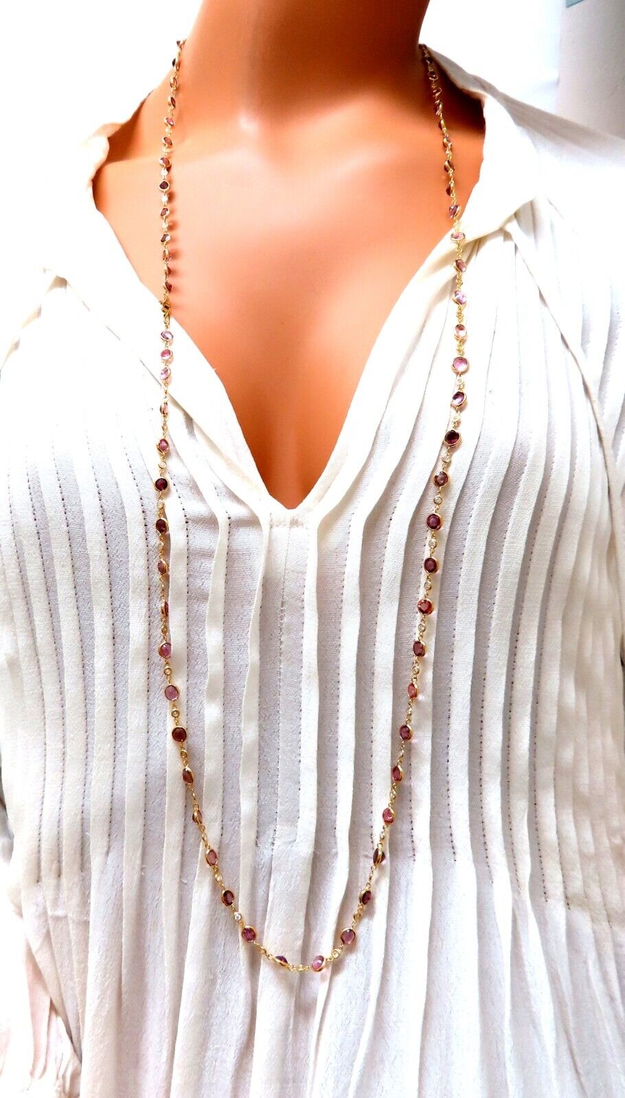 46ct natural pink spinel diamonds yard necklace 40 inch 14kt gold