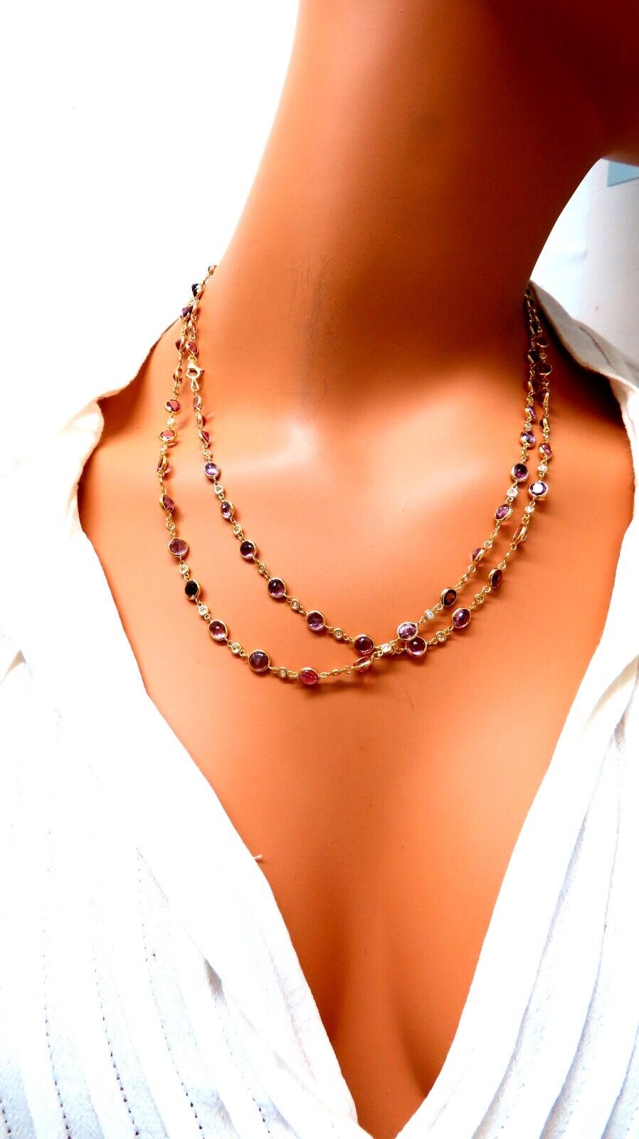 46ct natural pink spinel diamonds yard necklace 40 inch 14kt gold