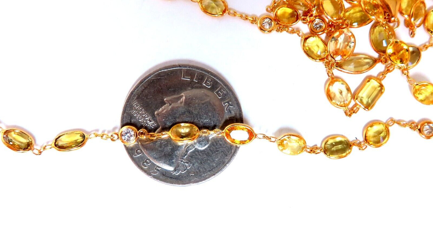 27ct fancy vivid yellow Sapphire diamonds station yard necklace 14 karat