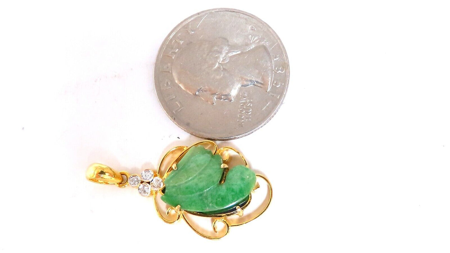 Natural Jade Carved Diamond Pendant 18kt .07ct