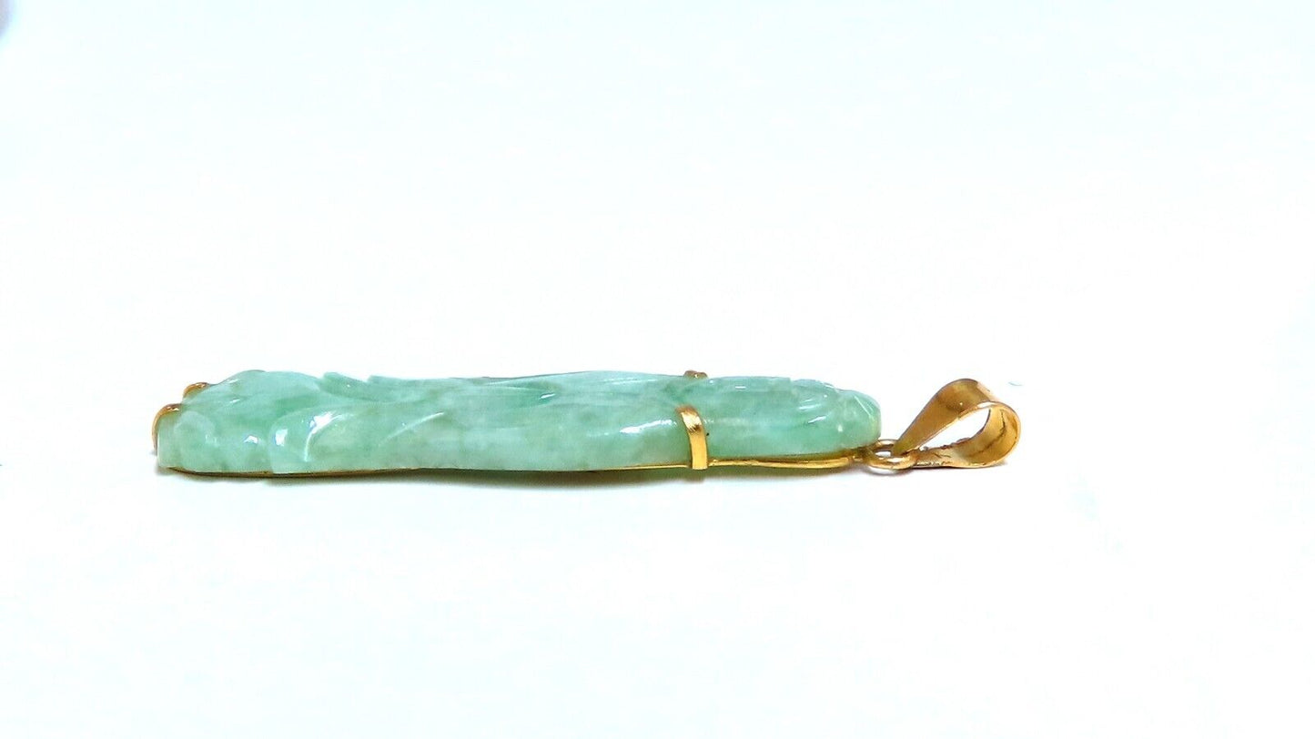 Natural Jade Carved Diamond Pendant 14kt symbol