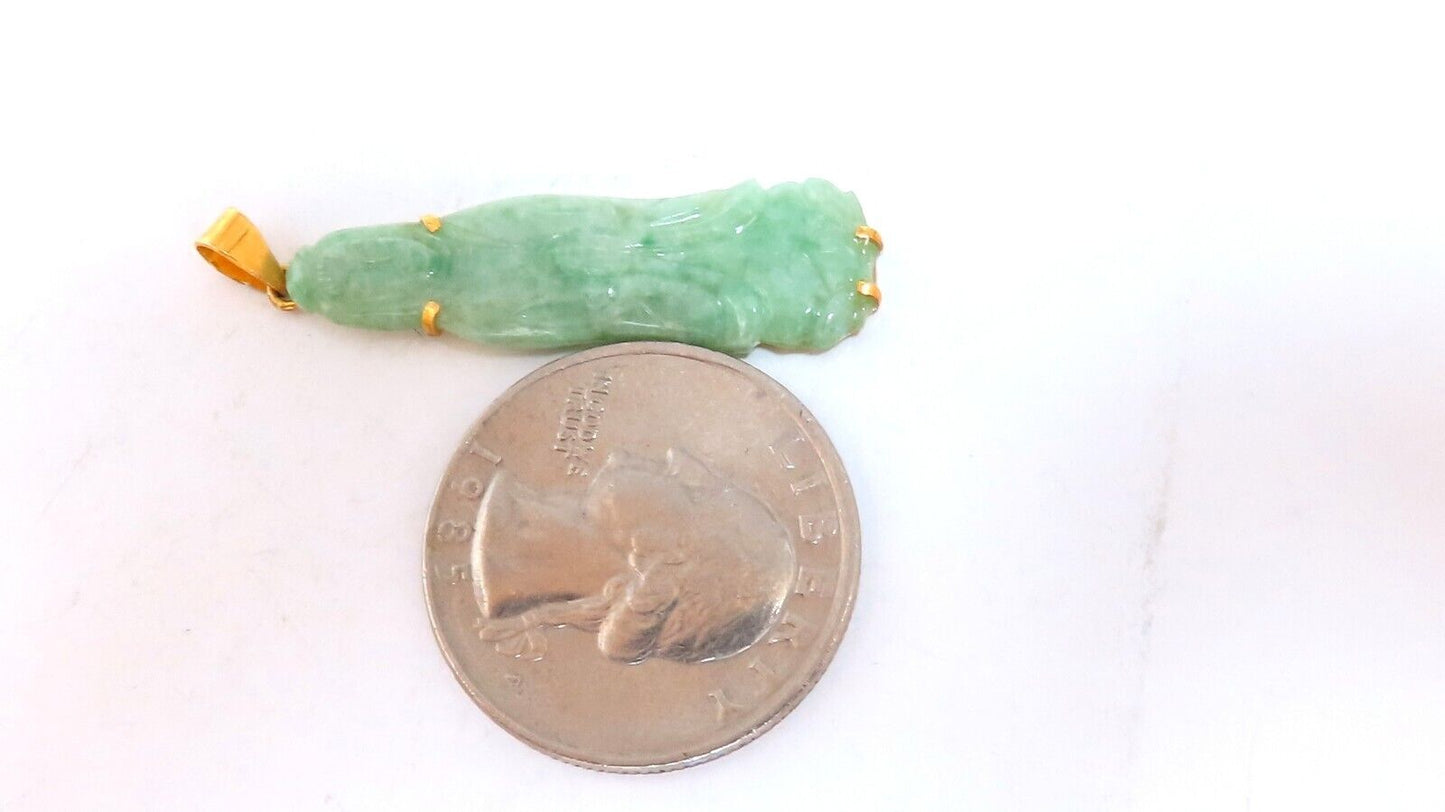Natural Jade Carved Diamond Pendant 14kt symbol