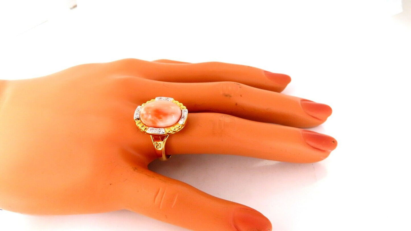 10ct Natural Coral Diamonds Ring 14kt