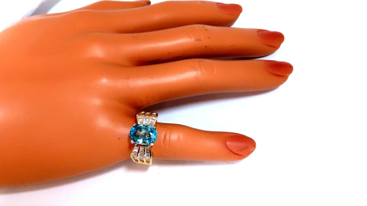 5.36 carat natural blue zircon baguette diamond ring 14kt gold